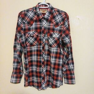 Vintage Youngbloods Authentic Western Medium Pearl Snap Shirt-Plaid-Long Sleeve